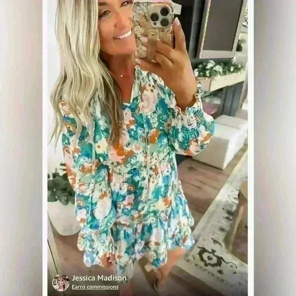 NEW Womens 2023 Floral Print Split V Neck Ruffle Chiffon Elegant Mini Short S - Picture 3 of 10